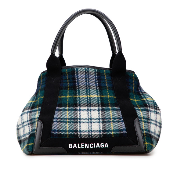 Pre-Loved Balenciaga Plaid Wool Navy Cabas S - Picture 1 of 11
